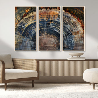 16193-MGV-CV-36X24-Tree Ring Wall Art – Abstract Wood Grain Canvas Print, Rustic Nature Texture Artwork Poster for Living Room, Bedroom, Office,