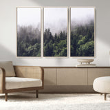 42578900-MGV-FC-48X32-3P_Natural-Misty Pine Forest Wall Art – Tranquil Foggy Mountain Canvas Print, Nature Landscape Décor for Bedroom, Living Room, Cabin or