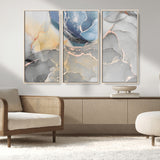 18176-MGV-CV-36X24-Abstract Fluid Wall Art – Modern Marble Ink Canvas Print with Blue, Gold, and Gray Tones, Contemporary Minimal Artwork Decor for