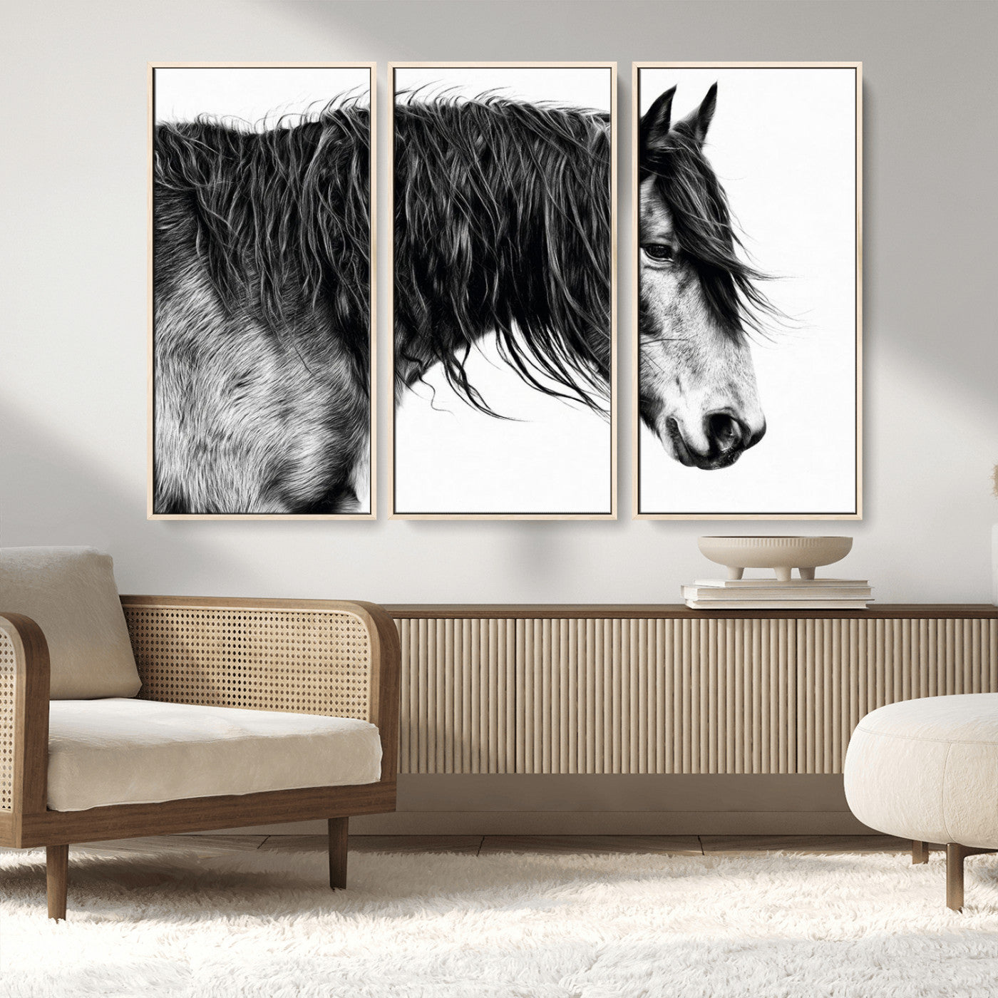 57694-MGV-CV-36X24-Horse Portrait Wall Art – Black and White Canvas Print with Detailed Stallion Profile, Rustic Farmhouse Equestrian Artwork for