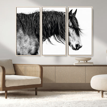 57694-MGV-CV-36X24-Horse Portrait Wall Art – Black and White Canvas Print with Detailed Stallion Profile, Rustic Farmhouse Equestrian Artwork for
