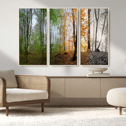 95317-MGV-FC-48X32-3P_Natural-Four Seasons Forest Wall Art – Panoramic Nature Canvas Print Showing Spring, Summer, Autumn and Winter Landscape for Living Room,