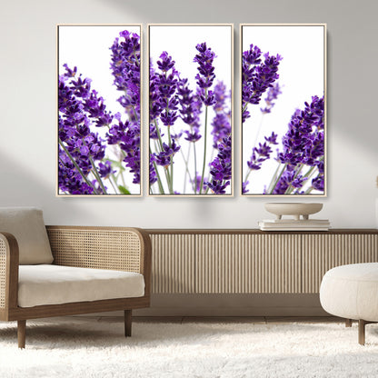 84456-MGV-FC-48X32-3P_Natural-Lavender Wall Art – Botanical Canvas Print Featuring Purple Floral Stems, Fresh Nature Inspired Artwork for Living Room, Bedroom,