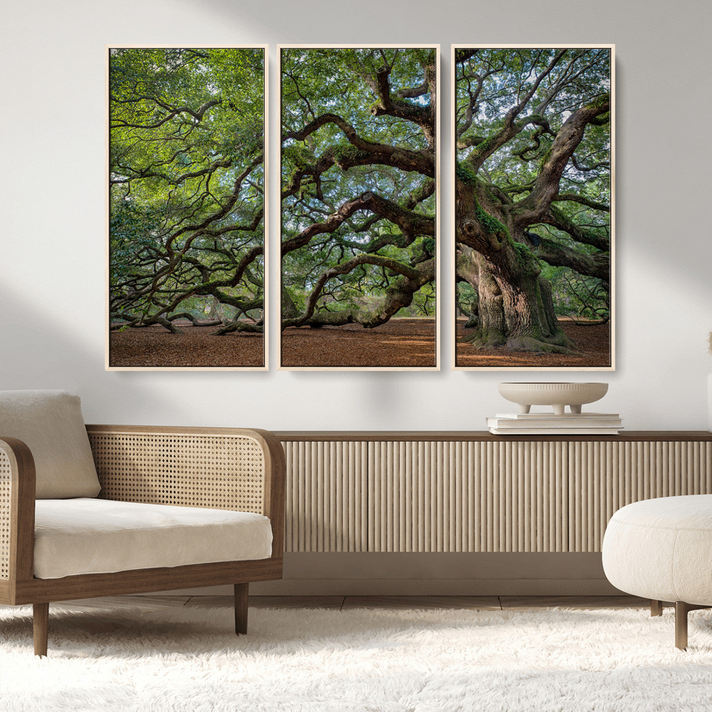 MGV-FC-48X32-3P - Historic Tree Wall Art Canvas Print, Framed Mossy Tree Art Picture Print, Twisted Branches Perfect Nature Southern Decor Artwork