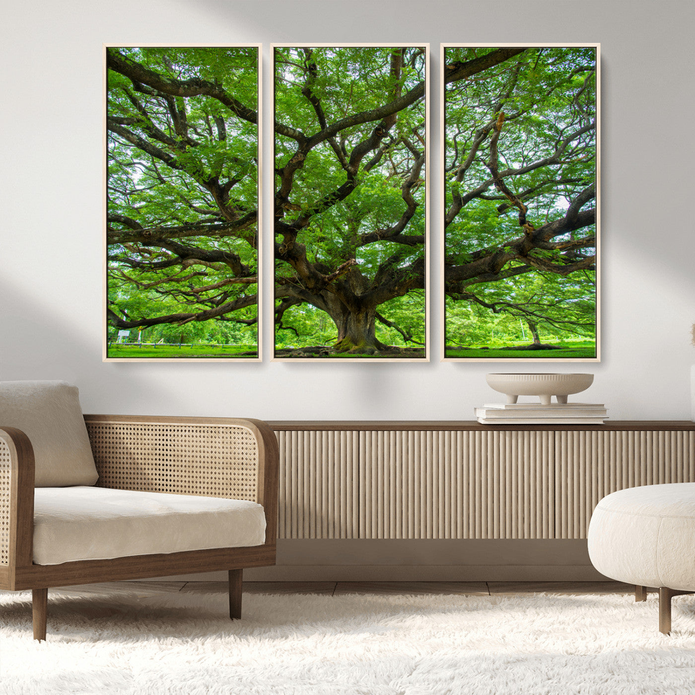 49375306-MGV-FC-48X32-3P_Natural-Ancient Tree Wall Art Canvas Print, Framed Sprawling Branches Art Picture Print, Gnarling Tree Perfect Earthy Natural Decor