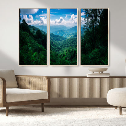 74439378-MGV-FC-48X32-3P_Natural-Tropical Jungle Wall Art Canvas Print, Framed Lush Valley Art Picture Print, Forest Mountains Perfect Tropical Wilderness Decor
