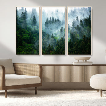17393683-MGV-FC-48X32-3P_Natural-Misty Forest Art Wall Art Canvas Print, Framed Foggy Mountain Art Art Picture Print, Scenic Wall Print Perfect Decor Artwork