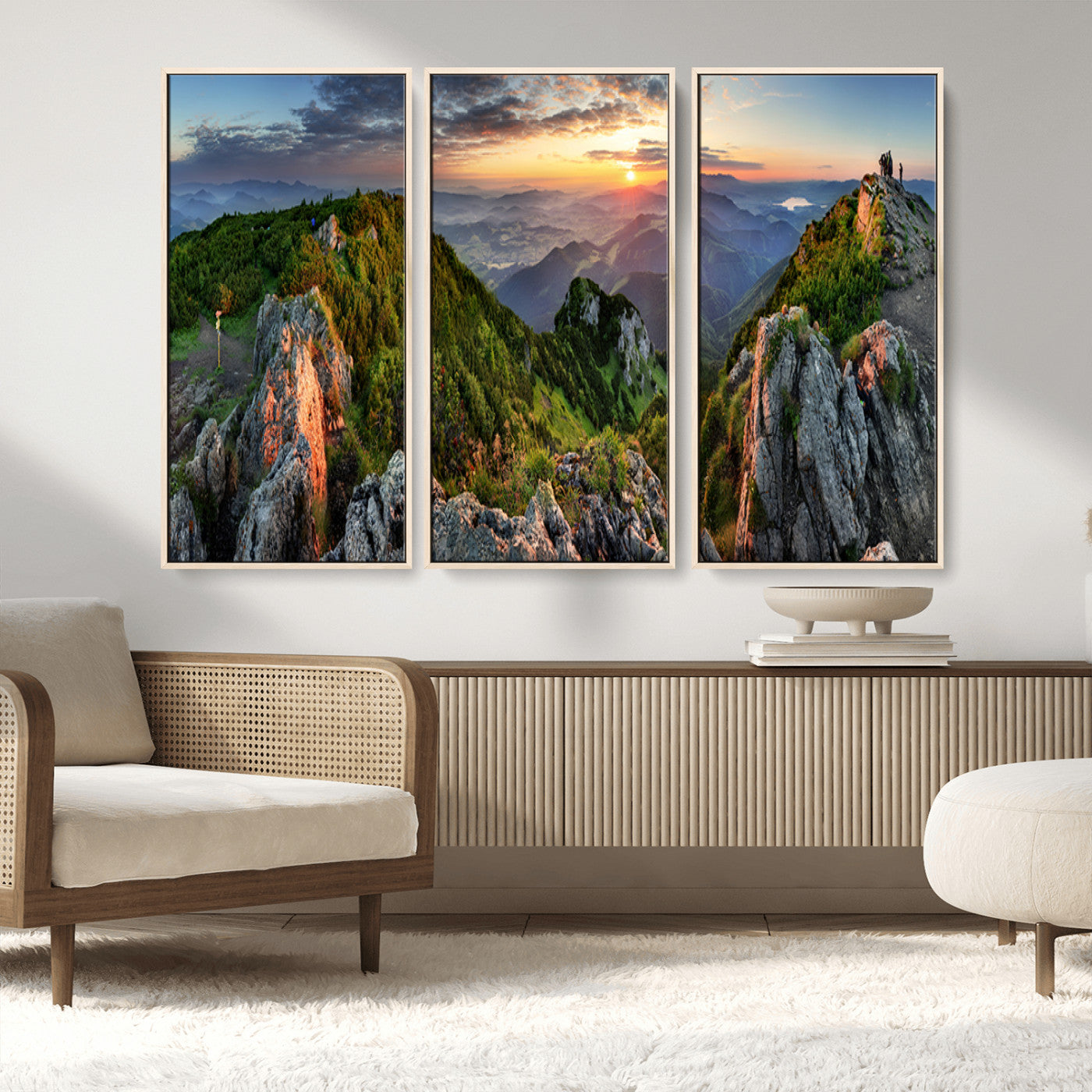 51582565-MGV-FC-48X32-3P_Natural-Mountain Sunrise Panorama Wall Art – Scenic Landscape Canvas Print, Hiking Adventure Nature Photography, Large Mountain Range Wall