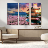 32331262-MGV-FC-48X32-3P_Natural-Mount Fuji Japan Wall Art – Cherry Blossom Landscape Canvas Print, Chureito Pagoda Sunset Photography, Japanese Nature Travel