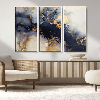 41136487-MGV-CV-36X24-Black Marble Wall Art Canvas Print, Framed Gold Veins Art Picture Print, Abstract Texture Perfect Moody Luxe Decor Artwork