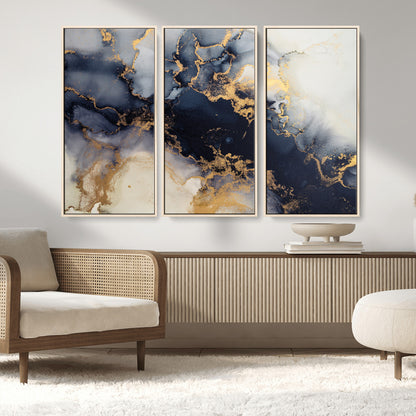 41136487-MGV-CV-36X24-Black Marble Wall Art Canvas Print, Framed Gold Veins Art Picture Print, Abstract Texture Perfect Moody Luxe Decor Artwork