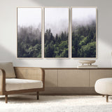 62890402-MGV-FC-48X32-3P_Natural-Misty Forest Wall Art Canvas Print, Framed Foggy Pines Art Picture Print, Pine Valley Perfect Moody Woodland Decor Artwork