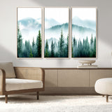 16716676-MGV-FC-48X32-3P_Natural-Pine Forest Wall Art Canvas Print, Framed Misty Mountains Art Picture Print, Foggy Trees Perfect Moody Forest Decor Artwork