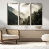 57570237-MGV-CV-36X24-Misty Valley Wall Art Canvas Print, Framed Foggy Forest Art Picture Print, Pine Trees Perfect Moody Woodland Decor Artwork