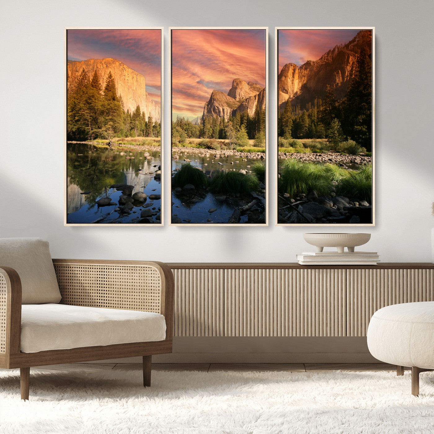 31199457-MGV-FC-48X32-3P_Natural-Yosemite Valley Wall Art Canvas Print, Framed El Capitan Art Picture Print, Sunset Sky Perfect Vibrant Western Decor Artwork