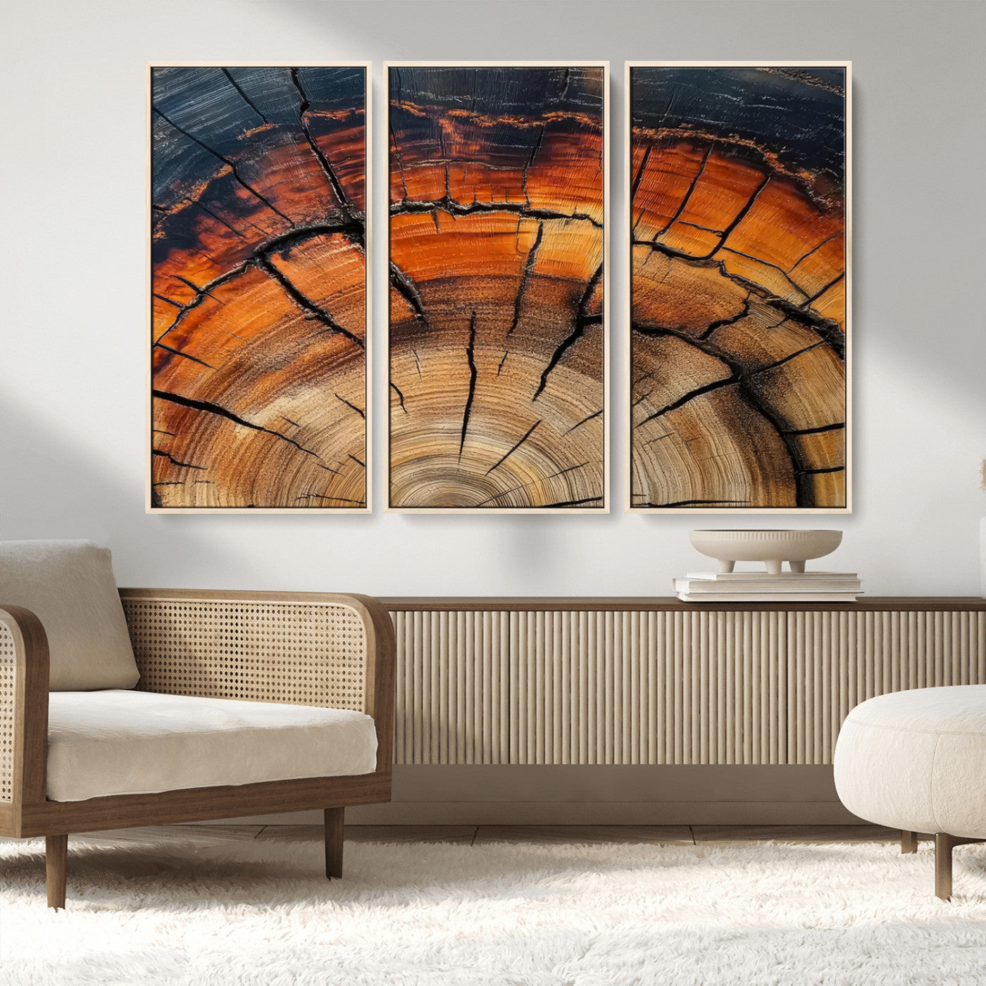 65909987-MGV-FC-48X32-3P_Natural-Rustic Tree Ring Wall Art – Nature Inspired Wooden Texture Canvas Print, Modern Abstract Artwork for Living Room, Bedroom, Office