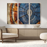 82059233-MGV-CV-36X24-Rustic Tree Ring Wall Art – Natural Wood Texture Canvas Print, Framed Abstract Tree Stump for Farmhouse, Log Cabin, Wooden House