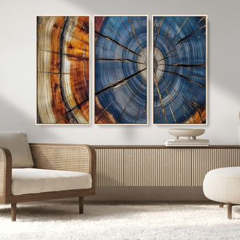 82059233-MGV-CV-36X24-Rustic Tree Ring Wall Art – Natural Wood Texture Canvas Print, Framed Abstract Tree Stump for Farmhouse, Log Cabin, Wooden House