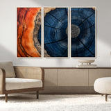 26110607-MGV-CV-36X24-Blue and Orange Tree Ring Wall Art – Abstract Wood Cross Section Canvas Print, Modern Rustic Nature Decor for Living Room, Office,
