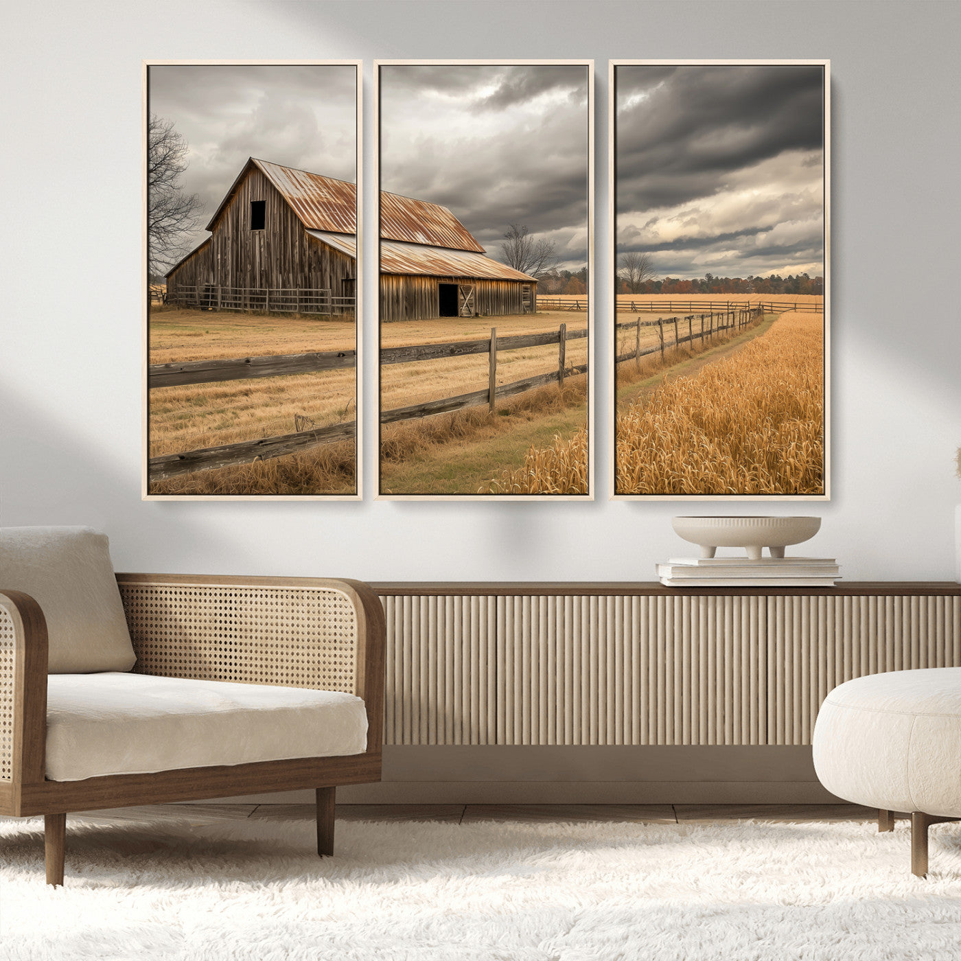 26821575-MGV-CV-36X24-Old Barn Wall Art Canvas Print, Framed Rustic Barn Art Picture Print, Moody Farm Perfect Rustic Farmhouse Decor Artwork