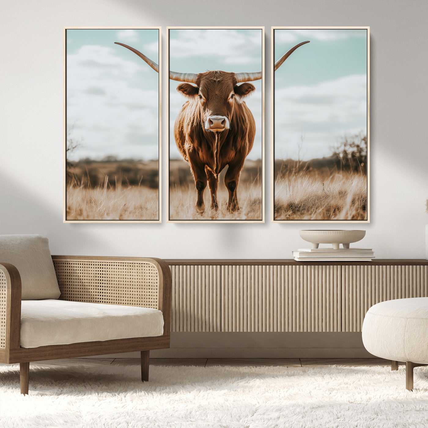 39350715-MGV-CV-36X24-Texas Longhorn Wall Art Canvas Print, Framed Longhorn Cow Art Picture Print, Western Cattle Perfect Rustic Western Decor Artwork