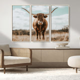 39350715-MGV-CV-36X24-Texas Longhorn Wall Art Canvas Print, Framed Longhorn Cow Art Picture Print, Western Cattle Perfect Rustic Western Decor Artwork