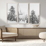 55003599-MGV-CV-36X24-Snowy Ski Lift Wall Art Canvas Print, Framed Winter Forest Art Picture Print, Ski lift Ride Perfect Winter Lodge Decor Artwork