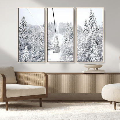 60296839-MGV-CV-36X24-Snowy Mountains Wall Art Canvas Print, Framed Ski Lift Art Picture Print, Winter Forest Perfect Winter Minimalist Decor Artwork
