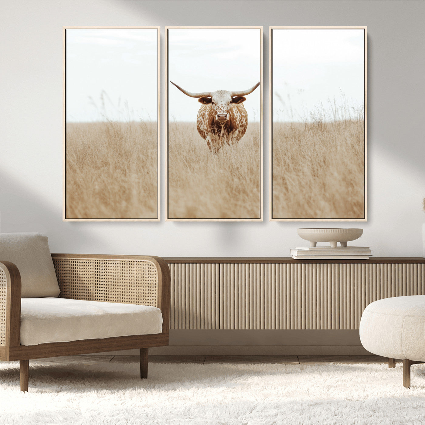20927060-MGV-CV-36X24-Texas Longhorn Wall Art Canvas Print, Framed Lone Cattle Art Picture Print, Longhorn Bull Perfect Rustic Western Decor Artwork
