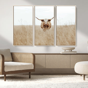 20927060-MGV-CV-36X24-Texas Longhorn Wall Art Canvas Print, Framed Lone Cattle Art Picture Print, Longhorn Bull Perfect Rustic Western Decor Artwork