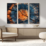 81894502-MGV-FC-48X32-3P_Natural-Burnt Wood Wall Art Canvas Print, Framed Aged Timber Art Picture Print, Rustic Tree Slice Perfect Rustic Decor Artwork for Home,