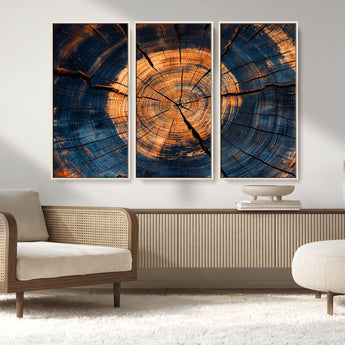 18975622-MGV-CV-36X24-Burnt Wood Wall Art Canvas Print, Framed Aged Timber Art Picture Print, Rustic Tree Slice Perfect Rustic Decor Artwork for Home,