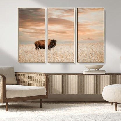 87282289-MGV-CV-36X24-Bison Wall Art Canvas Print, Framed Buffalo Art Picture Print, Western Prairie Perfect Rustic Decor Artwork