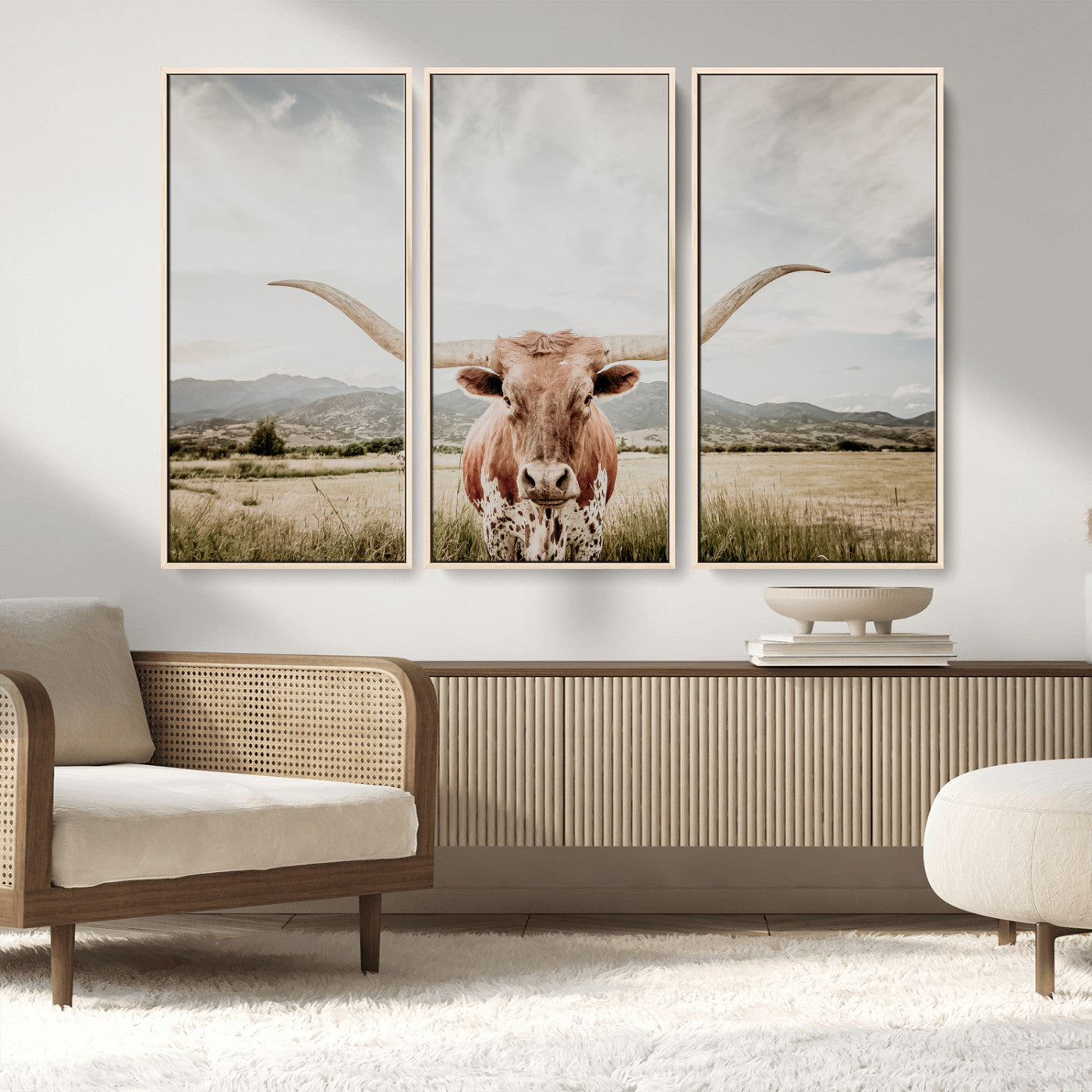 80054319-MGV-CV-36X24-Longhorn Wall Art – Rustic Western Canvas Print, Majestic Bull Artwork for Farmhouse, Ranch or Living Room