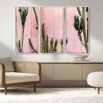 93119502-MGV-CV-36X24-Tall Cactus Wall Art Canvas Print, Framed Pink Wall Art Picture Print, Cactus Lines Perfect Modern Desert Decor Artwork