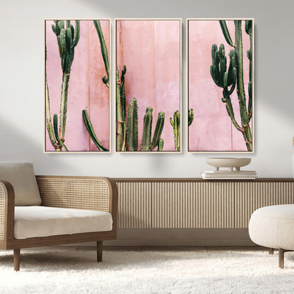 93119502-MGV-CV-36X24-Tall Cactus Wall Art Canvas Print, Framed Pink Wall Art Picture Print, Cactus Lines Perfect Modern Desert Decor Artwork