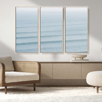 47814787-MGV-CV-36X24-Ocean Waves Wall Art Canvas Print, Framed Solo Surfer Art Picture Print, Wave Lines Perfect Minimalist Ocean Decor Artwork