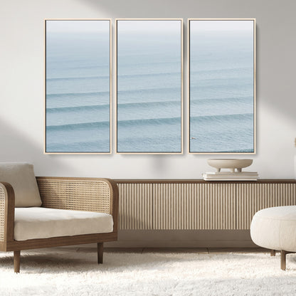 47814787-MGV-CV-36X24-Ocean Waves Wall Art Canvas Print, Framed Solo Surfer Art Picture Print, Wave Lines Perfect Minimalist Ocean Decor Artwork