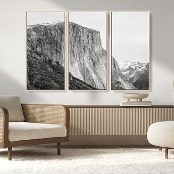 39393420-MGV-CV-36X24-El Capitan Wall Art Canvas Print, Framed Yosemite Cliff Art Picture Print, Monochrome Mountain Perfect Monochrome Sierra Decor