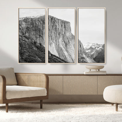39393420-MGV-CV-36X24-El Capitan Wall Art Canvas Print, Framed Yosemite Cliff Art Picture Print, Monochrome Mountain Perfect Monochrome Sierra Decor