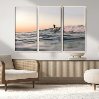 58502923-MGV-CV-36X24-Wave Rider Wall Art Canvas Print, Framed Ocean Wave Art Picture Print, Riding Surf Perfect Sunset Surf Decor Artwork