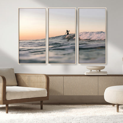 58502923-MGV-CV-36X24-Wave Rider Wall Art Canvas Print, Framed Ocean Wave Art Picture Print, Riding Surf Perfect Sunset Surf Decor Artwork
