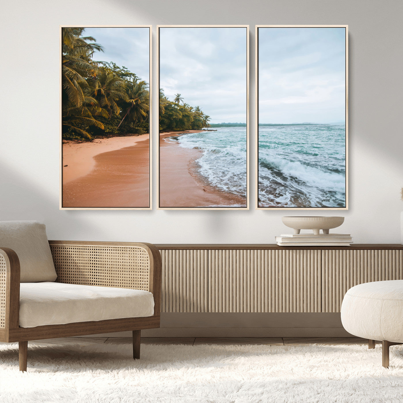 88125882-MGV-CV-36X24-Tropical Shoreline Wall Art Canvas Print, Framed Palm Trees Art Picture Print, Tropical Ocean Perfect Tropical Coastal Decor