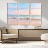 74679437-MGV-FC-48X32-3P_Natural-Pastel Ocean Wall Art Canvas Print, Framed Beach Waves Art Picture Print, Soft Sunset Perfect Pastel Coastal Decor Artwork