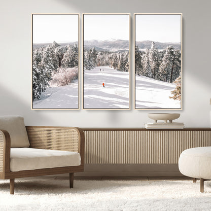 62119206-MGV-CV-36X24-Snowy Trail Wall Art Canvas Print, Framed Ski Slope Art Picture Print, Winter Pines Perfect Alpine Adventure Decor Artwork