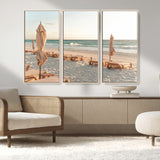 58507949-MGV-CV-36X24-Beach Umbrellas Wall Art Canvas Print, Framed Empty Loungers Art Picture Print, Soft Sand Perfect Minimalist Seaside Decor Artwork