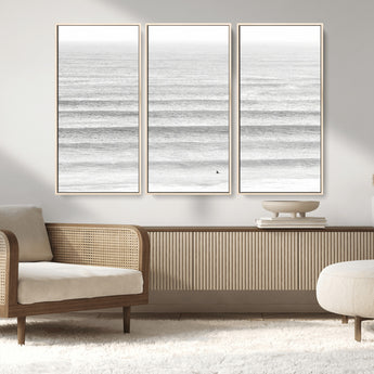 66534476-MGV-CV-36X24-Lone Surfer Wall Art Canvas Print, Framed Ocean Waves Art Picture Print, Minimal Sea Perfect Minimal Coastal Decor Artwork