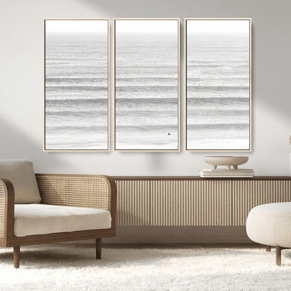 66534476-MGV-CV-36X24-Lone Surfer Wall Art Canvas Print, Framed Ocean Waves Art Picture Print, Minimal Sea Perfect Minimal Coastal Decor Artwork