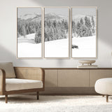 68081143-MGV-CV-36X24-Snowy Bison Wall Art Canvas Print, Framed Winter Forest Art Picture Print, Lone Bison Perfect Monochrome Winter Wild Decor Artwork