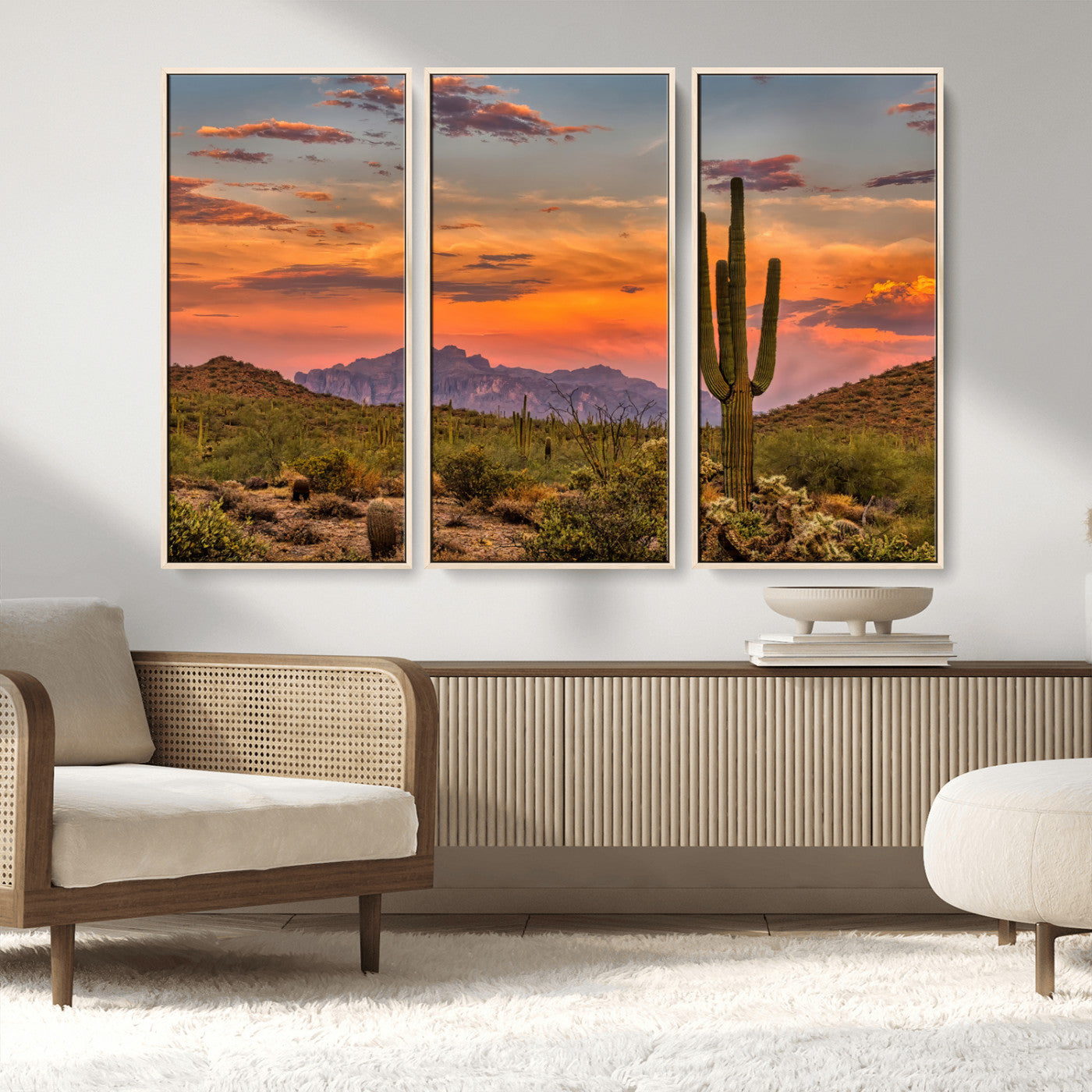 25332783-MGV-CV-36X24-Saguaro Cactus Wall Art Canvas Print, Framed Arizona Sunset Art Picture Print, Sonoran Desert Perfect Southwestern Boho Decor
